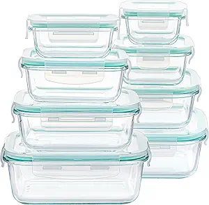 8 Pack Glass Food Storage Containers with Airtight Lids, Glass Meal Prep Containers, Lunch Office Meal for Microwave, Oven, Freezer and Dishwasher, BPA Free