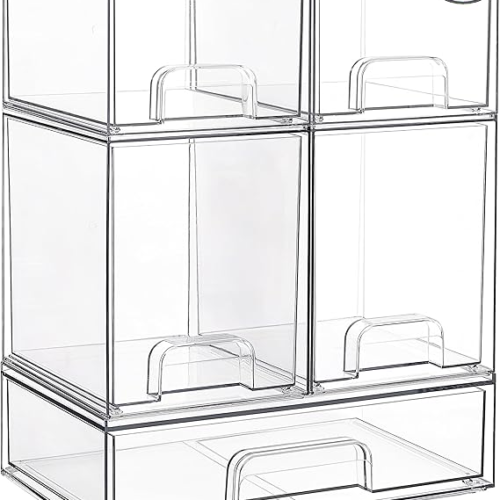 Stackable Storage Drawers Set of 5, Clear Plastic Organizer Bins for Baby Bottle, Beauty Supplies Storage, Ideal for Kichen Countertop, Vanity, Bathroom, Cabinet, Pantry Organization