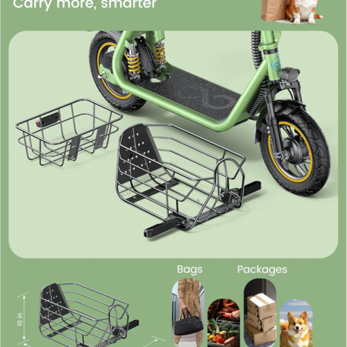 Urbanmax Upgraded Electric Scooter for Adults with Seat C1Pro, 19MPH & 25 Miles Range, 12" Pneumatic Tires, Dual Shock Absorbers, Dual Brakes, Removable Basket, UL2272 Certified – Green